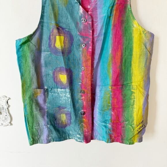 Sloop Jones Virgin Islands OOAK Hand Painted Tie Dye Artsy Linen Vest L - Picture 6 of 7